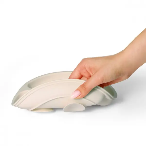 Farfurie din silicon cu ventuza pentru copii Babyono crem