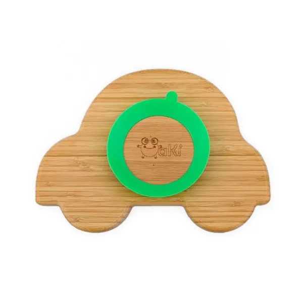 Farfurie masinuta din bambus organic cu baza tip ventuza Oaki verde