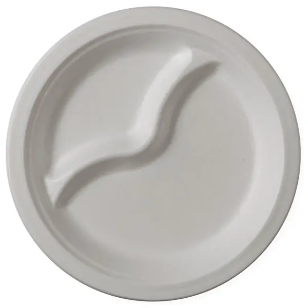 Farfurii Biodegradabile, Compostabile, 2 Compartimente, Rotunde, Albe, 22 cm, 50 buc