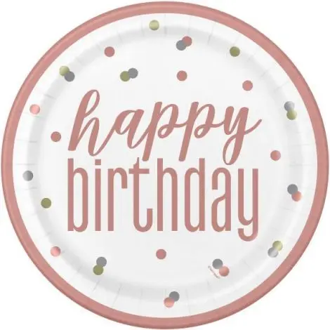 Farfurii happy birthday roz 23 cm Unique UN84892EU