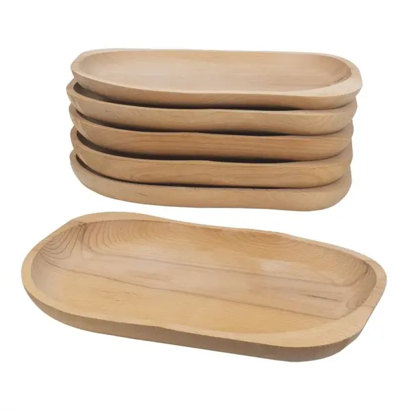 Farfurii Ovale Mari, Lemn de Fag, 30 x 24 cm, 6 Bucati