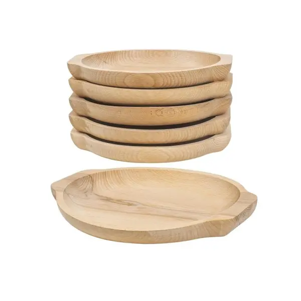 Farfurii Rotunde, Lemn de Fag, 24 x 22 cm, 6 Bucati
