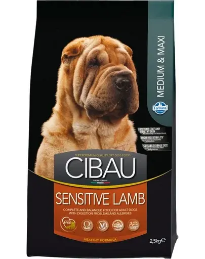 FARMINA Cibau Sensitive Lamb MEDIUM MAXI pentru caini rasa medie/mare cu sistem digestiv sensibil, miel 2,5 kg