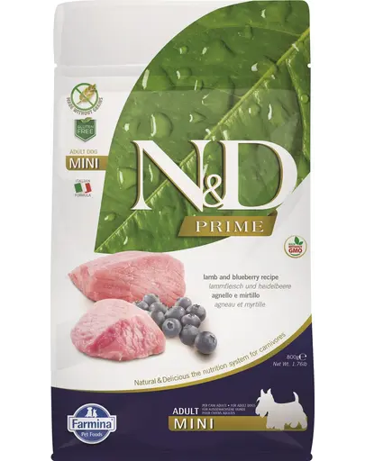 FARMINA N&D Adult Mini Lamb&Blueberry hrana uscata caini adulti de talie mica, miel si afine 800 g