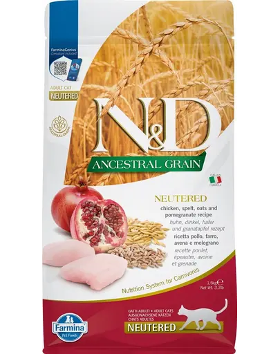 FARMINA N&D Hrana pentru pisici adulte castrate si sterilizate, cu cereale, pui si rodie - 1,5 kg