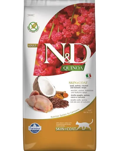 FARMINA N&D Hrana uscata pisici cu probleme ale pielii, cu quinoa si prepelita 5 kg