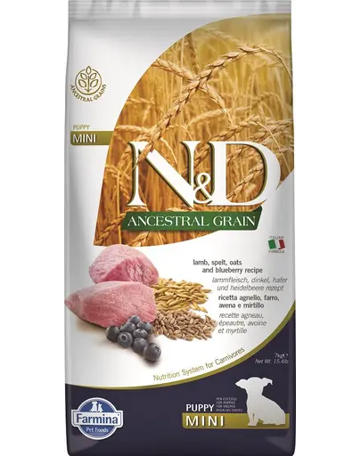 FARMINA N&D Low Grain Puppy Mini Hrana uscata pentru catelusi, cu miel si afine 7 kg