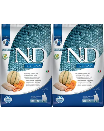 FARMINA N&D Ocean 2x5 kg hrana uscata pisoi, pisici gestante si care alapteaza, cod, creveți, dovleac si pepene galben
