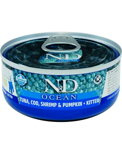 FARMINA N&D Ocean Cat Kitten Tuna, cod, shrimp, pumpkin 70 g conserva pisoi, cu ton, creveti si dovleac