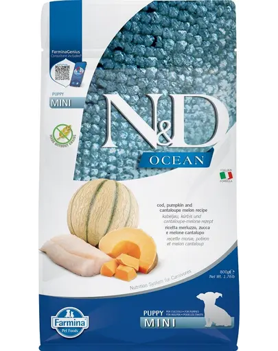 FARMINA N&D Ocean Hrana uscata pentru catei de talie mica, cu cod, dovleac si pepene galben 800 g
