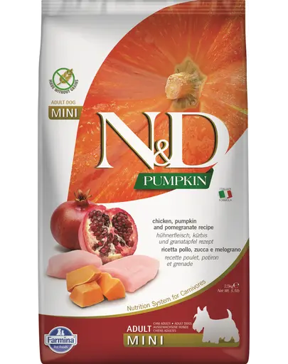 FARMINA N&D Pumpkin Adult Mini Hrana pentru caini de talie mica, cu pui si rodie 2,5 kg