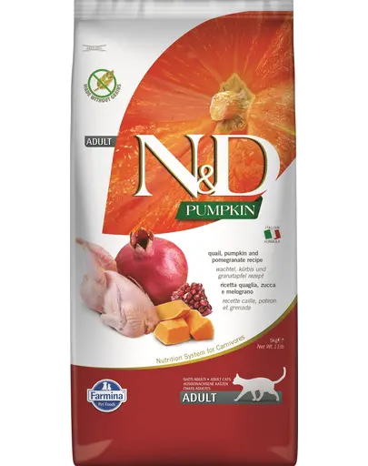 FARMINA N&D Pumpkin Cat Adult Hrana uscata pentru pisici adulte, cu prepelita si rodie 5 kg