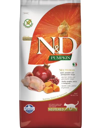 FARMINA N&D Pumpkin Cat Neutered Hrana pisici sterilizate si castrate, cu prepelita si rodie 5 kg