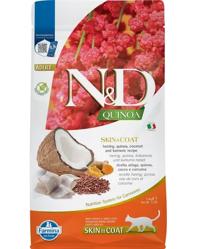 FARMINA N&D Quinoa Adult Cat Skin&Coat Hrana uscata pisici adulte, cu hering si cocos 1,5 kg