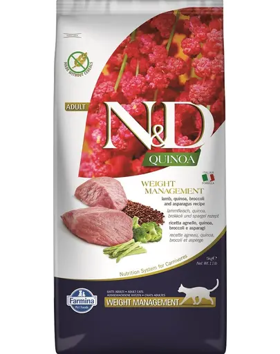 FARMINA N&D Quinoa Cat Weight Managment hrana uscata pentru pisici pentru controlul greutati, cu miel si broccoli 5 kg
