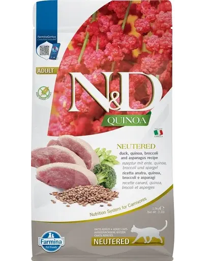 FARMINA N&D Quinoa Duck Broccoli Asparagus Neutered hrana pentru pisici adulte sterilizate 1.5 kg