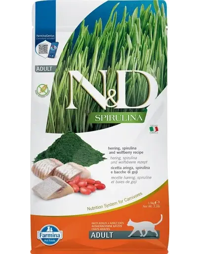 FARMINA N&D Spirulina Cat Adult Herring & Wolfberry 1,5 kg Hrana uscata pentru pisici, cu hering si spirulina