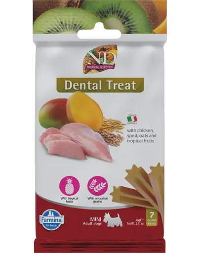 FARMINA N&D Tropical Selection Dental Treat Chicken Mini 60 g gustare dentara pentru caini de rase mici, cu pui