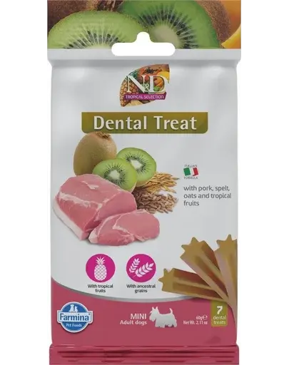 FARMINA N&D Tropical Selection Dental Treat Pork Mini 60 g baton dentar pentru caini de rase mici, cu porc