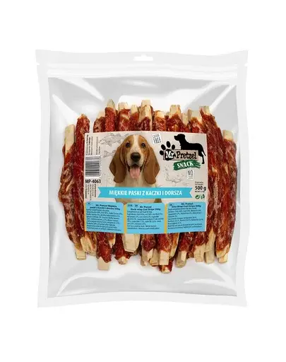 Fâșii moi recompense câini cu pește și rață MR. PRETZEL 500 g