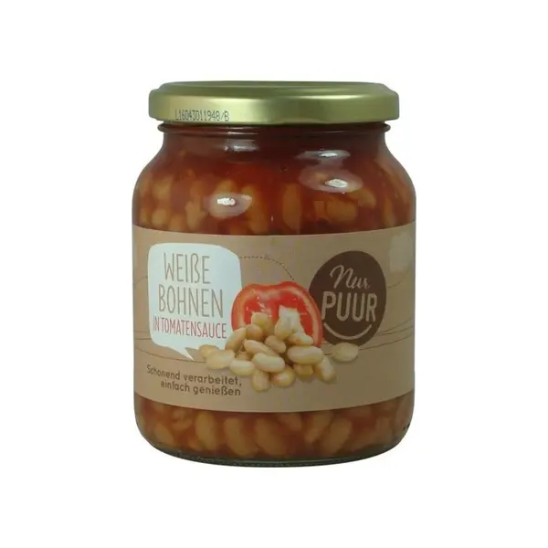 Fasole Alba BIO, in Sos de Rosii, 350 g, Nur Puur