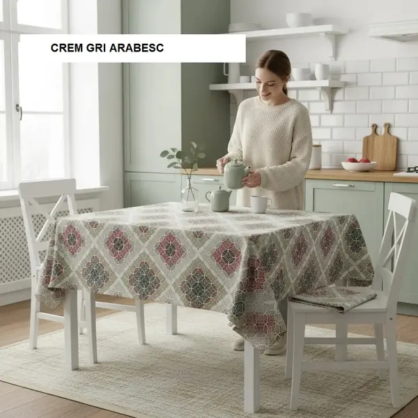 Fata de masa teflonata antimurdarire crem gri arabesc 140x180 cm, Ralex | 1 bucATA ANTIMURDARIRE 100% BBC CREM GRI ARABESC 140X180CM