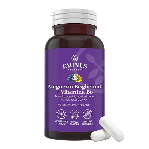 Faunus Magneziu Bisglicinat și Vitamina B6, 90 capsule vegetale