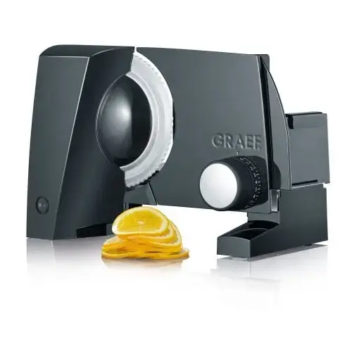 Feliator electric universal de alimente Graef, SlicedKitchen S10002, cu placa de acoperire a lamei pentru feliere perfecta, design compact, motor Eco, multifunctional, usor de folosit (Negru)
