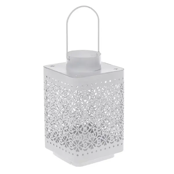 Felinar decorativ cu maner,model flori perforate,metal,10x10x18 cm