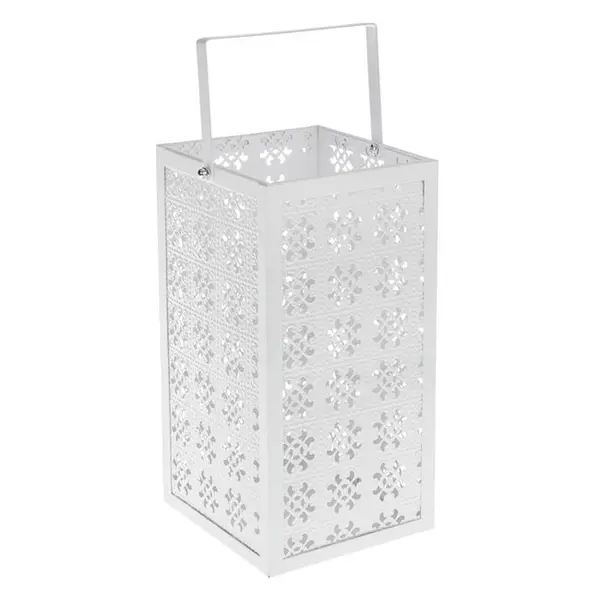 Felinar decorativ cu maner,model flori perforate,metal,13x13x26 cm