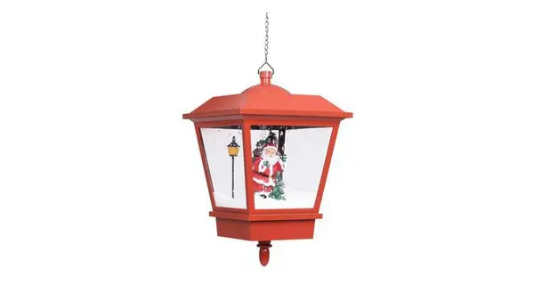 Felinar suspendat cu LED si Mos Craciun, rosu, 27x27x45 cm