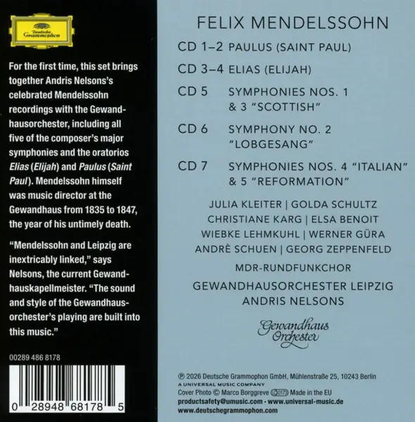Felix Mendelssohn: Symphonies And Oratorios (7CDs Box Set) | Gewandhausorchester Leipzig, Andris Nelsons