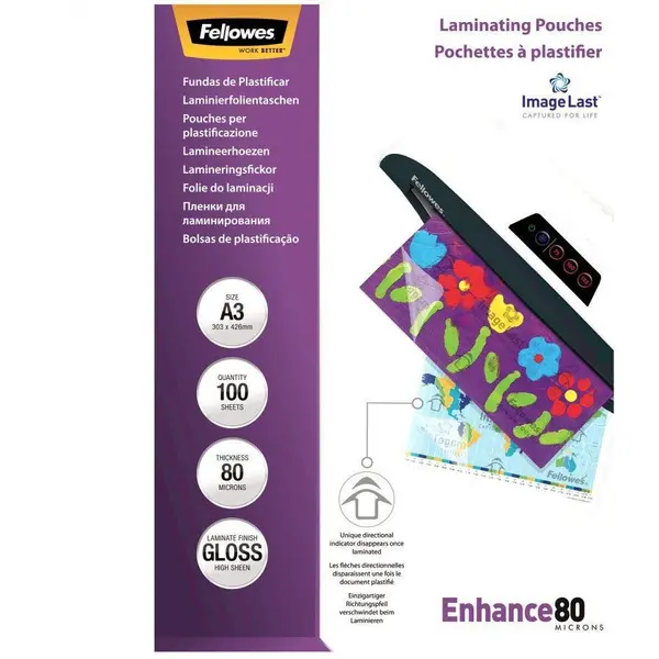 Fellowes Folie laminare Fellowes A3, 80 microni, 100 buc-top