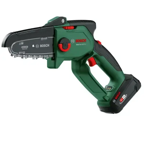 Ferastrau cu lant Bosch EasyChain 18V-15-7 06008B8901, 2.5 Ah, lungime lama 15 cm, viteza 6.95 m/s, cu Chain Tension Aid si lubrifiant pentru lant, fara acumulator si incarcator