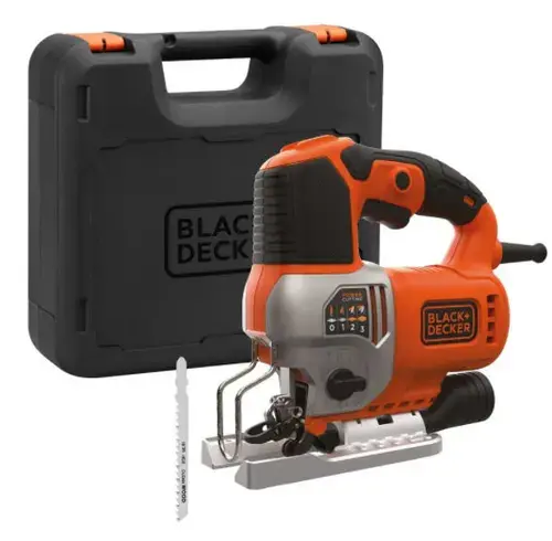 Ferastrau pendular Black&Decker BES610K-QS, 650 W, 90 mm + Cutie depozitare si 2 lame (Negru/Portocaliu)