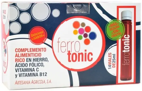 Fier cu acid folic și vitaminele B12 și C, 14 fiole de baut, Artesania Agricola
