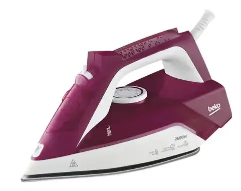 Fier de calcat Beko SIM3126R, 2600 W, 120 g/min, 240 L, Talpa ceramica (Alb/Visiniu)