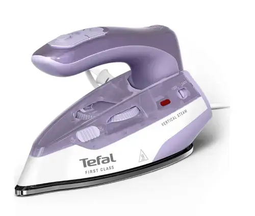 Fier de calcat cu aburi pentru voiaj Tefal First Class DB1612E0, 1000W, jet de abur 45 g/min, abur variabil 0-10 g/min, talpa Microsteam 200, functie abur vertical, maner pliabil, husa inclusa (Alb/Violet)