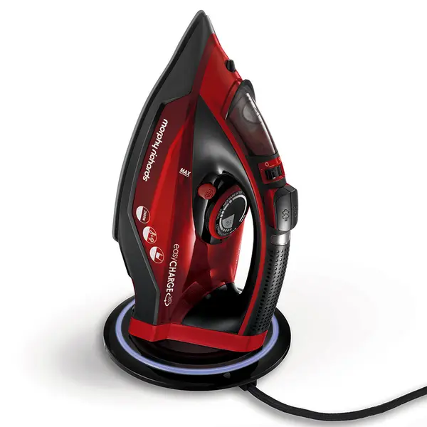 Fier de calcat Morphy Richards EasyCharge / Cordless 303250, 2400W, 30g/min, 1300 g debit abur continuu, capacitate rezervor 350 ml, functionare fara cablu, Rosu/Negru