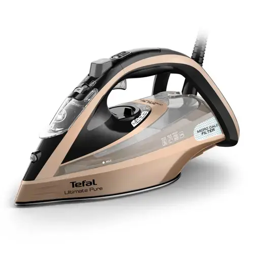Fier de calcat Tefal Ultimate Pure FV9852E0, 3200 W, Talpa Durilium AirGlide Autoclean, Debit de abur 60 g/min, Rezervor 0.35 l, Jet de abur 300 g/min, Autocuratare (Negru/Cupru)