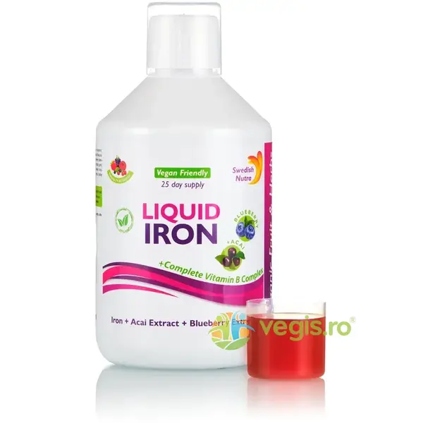 Fier Lichid - Complex cu 15 Ingrediente Active: Fier, Vitamina C, Complex B, Acai, Afine, Mix de Fructe si Verdeturi 500ml