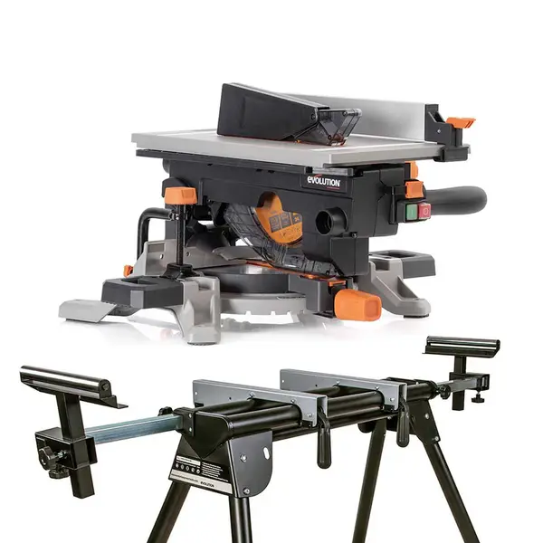 Fierastrau circular cu masa Evolution R210MTS-G2 de 210 mm cu panza TCT multimaterial + stand