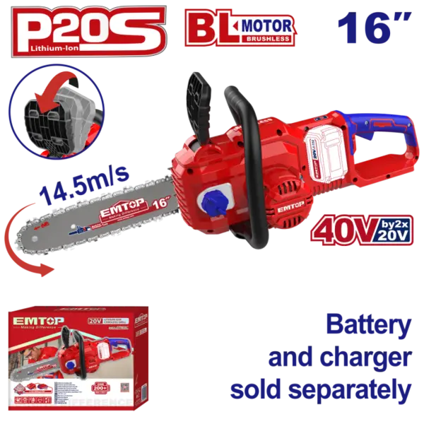 Fierastrau Drujba cu lant fara acumulator si incarcator, motor fara perii (brushless), lant 40cm - ELGA40168, EMTOP