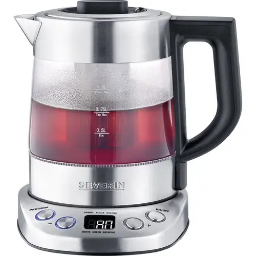 Fierbator apa Severin WK 3473, control digital, 2200W, volum 1 L, baza 360°, 5 programe prestabilite (Inox)