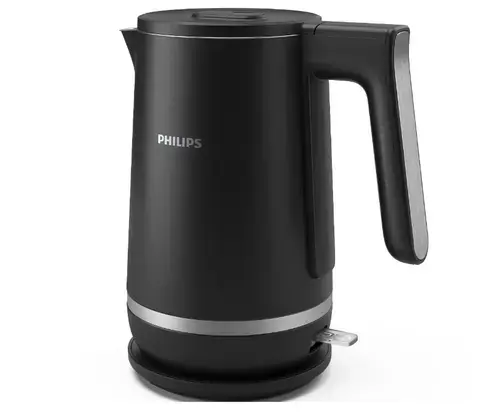 Fierbator cu perete dublu Philips HD9395/90 seria 5000, 1,7 l, 2200 W, Otel inoxidabil, Baza la 360 de grade, Indicator de ceasca (Negru)