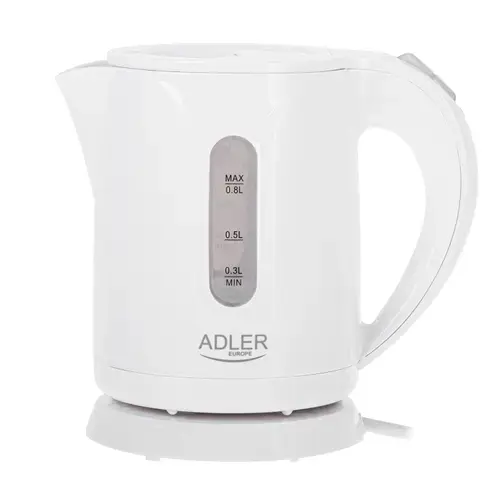 Fierbator de apa Adler AD 1371W, 0.8 l, 850 W, Baza rotativa, Stocare cablu (Alb)