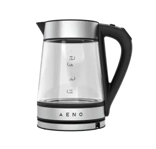 Fierbator de apa AENO EK1S, 2200 W, 1.7 L, Sticla, Mentinere la cald, Program de fierbere, Oprire automata, Lumini LED, Baza 360 (Argintiu)