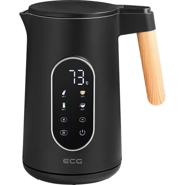 Fierbator electric ECG RK 1799 Smart Black, 1.7 litri, 2200 W, pereti dubli, panou tactil, functii presetate, negru