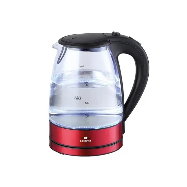 Fierbator electric LENTZ 74128, 1.7 litri, 2200W, sticla, iluminare LED, rosu
