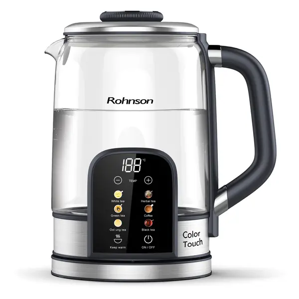 Fierbător electric Rohnson - Color Touch R-7700, 2200W, 1.7 l, transparent/argintiu